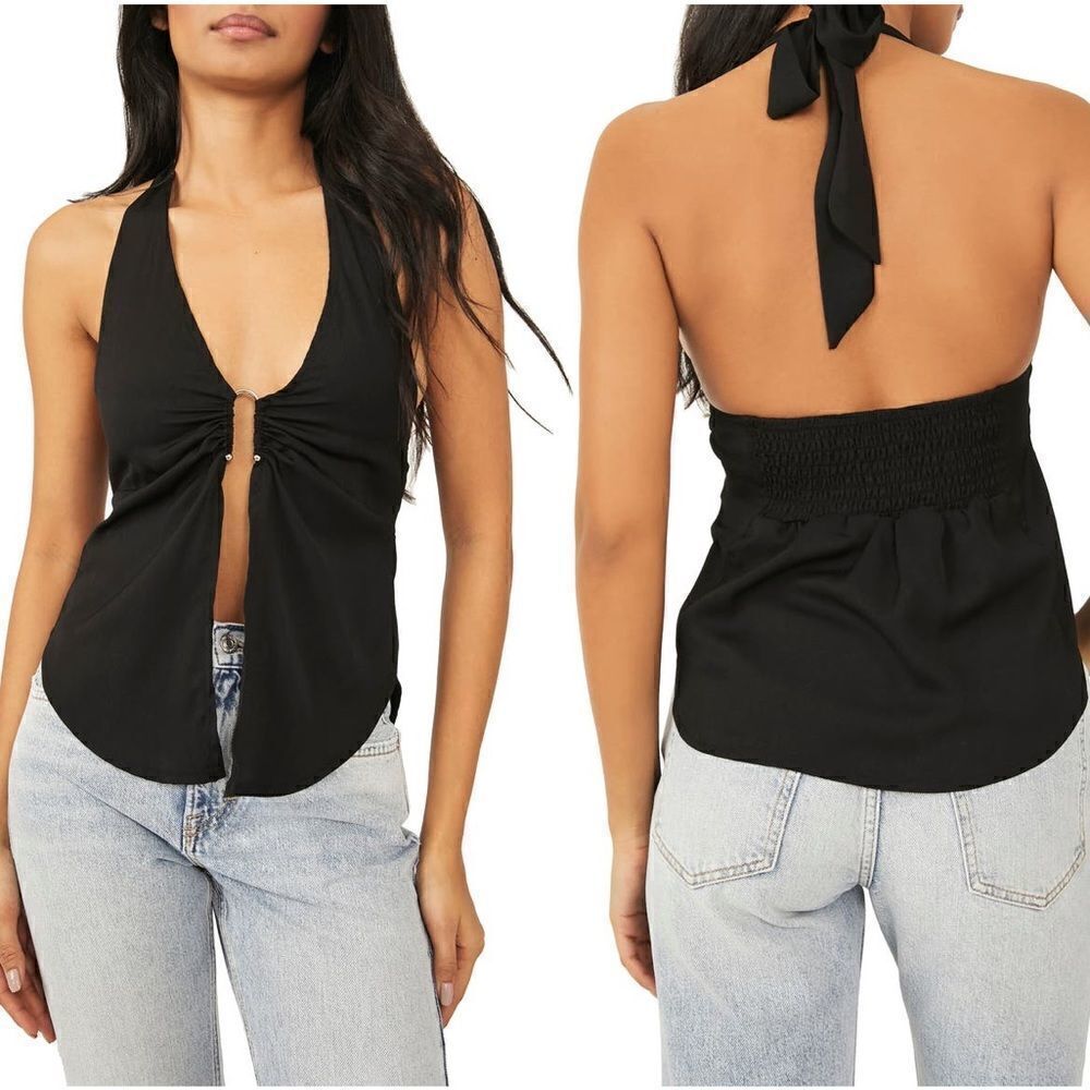 NWT Free People Halter neck top black L